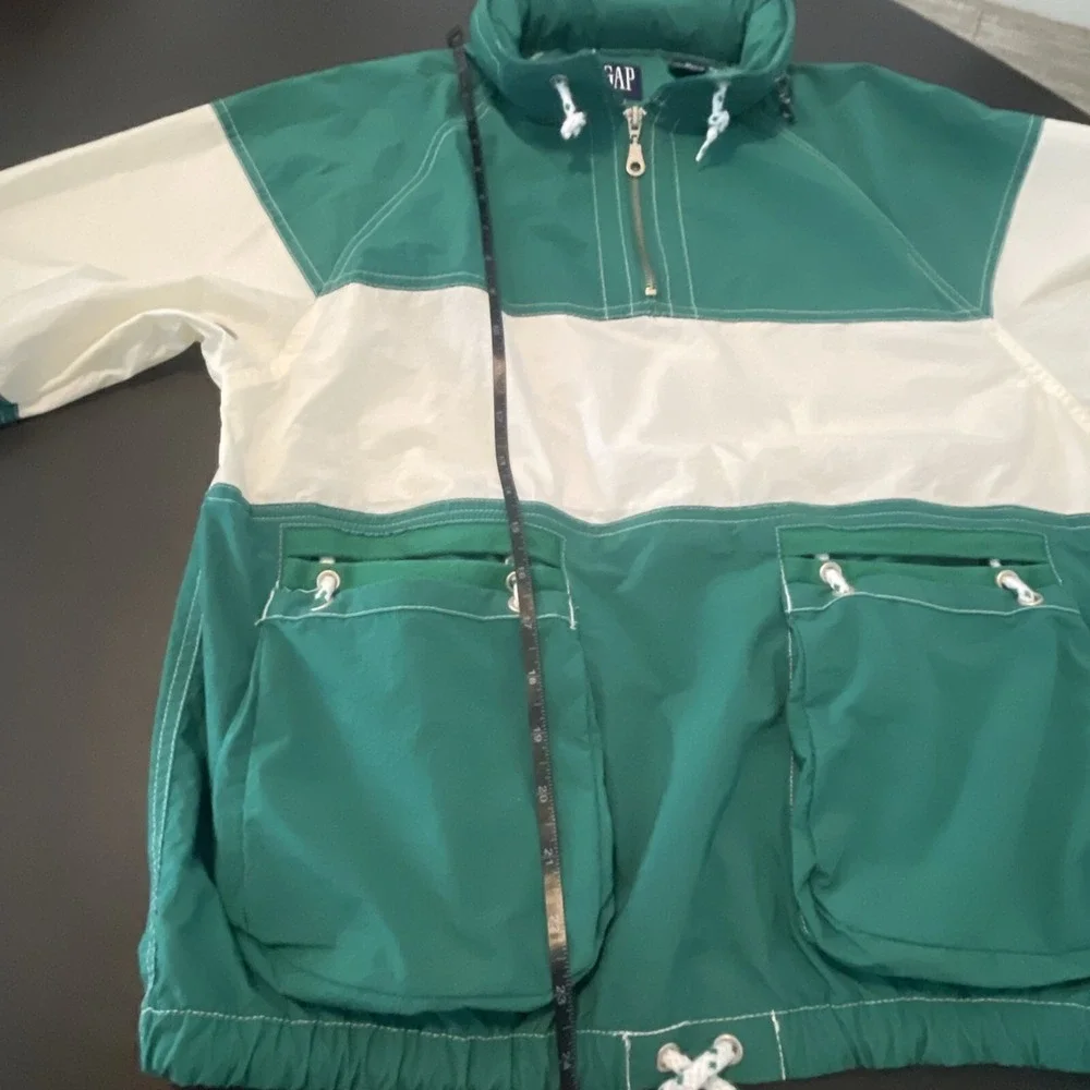 Gap Kids Sailing Style Nautical Windbreaker Green White Stripe XL Lightweight